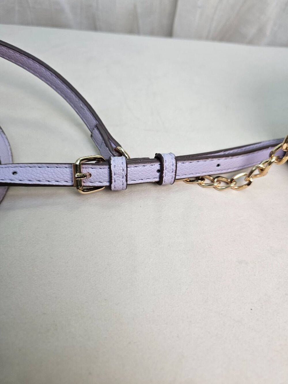 Anne Klein Lavender Cork Double Zip Camera Crossbody Bag Gold Chain Strap - Picture 11 of 15